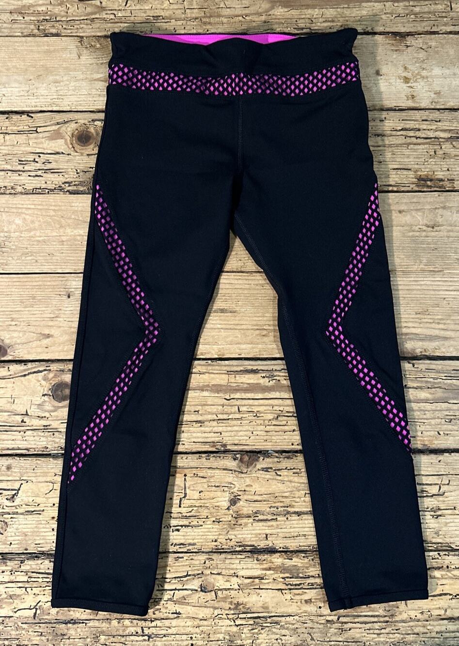 Lorna Jane Women’s Size S Black & Magenta Mesh Capri Leggings